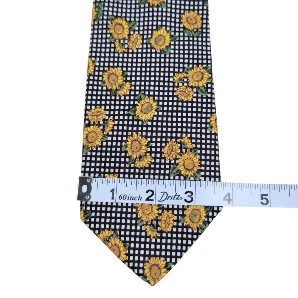 Brooks Brothers Sunflower Neck Tie Mens Black White Gingham Check 100% Cotton
